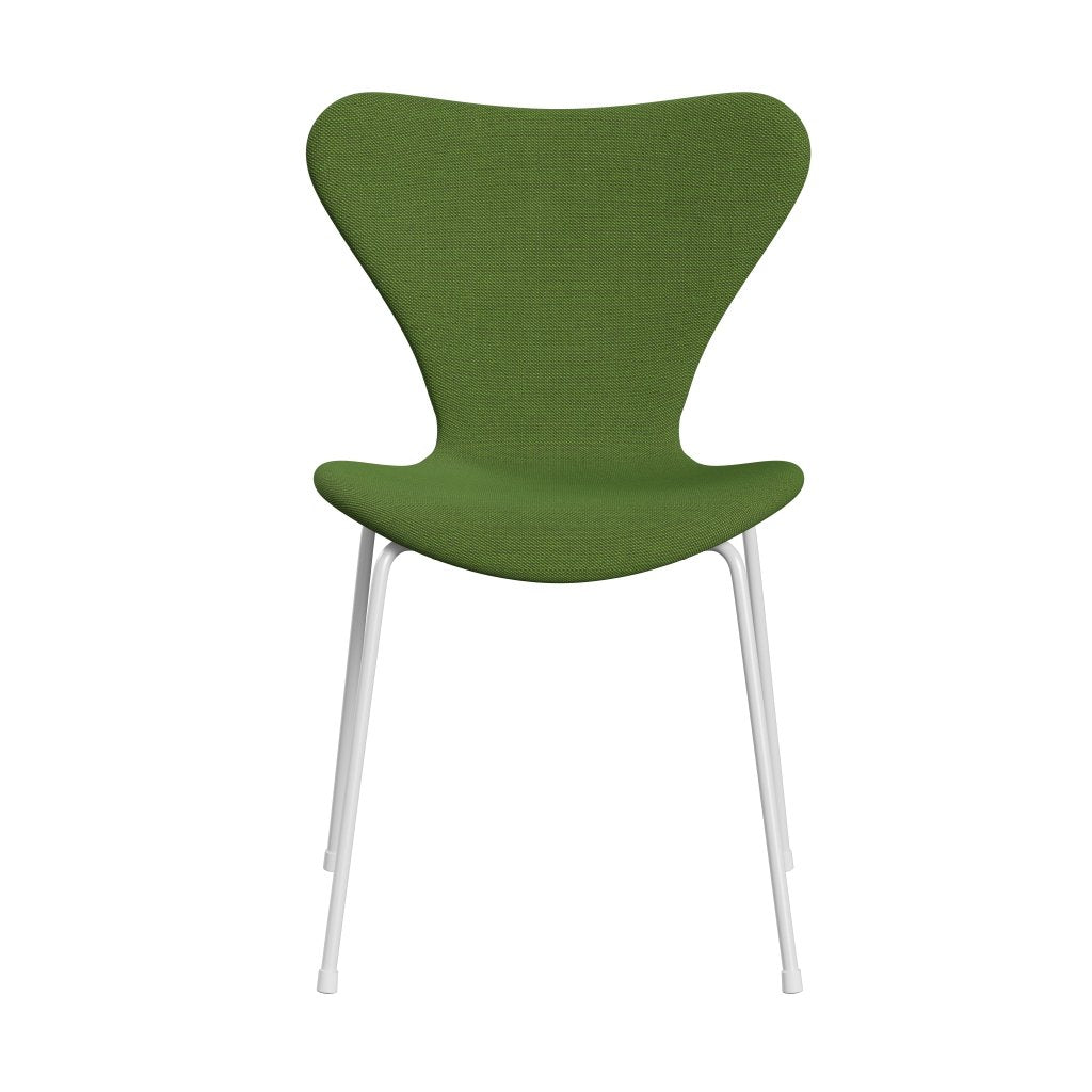 Fritz Hansen 3107 Silla tapicería completa, trío blanco/acero verde