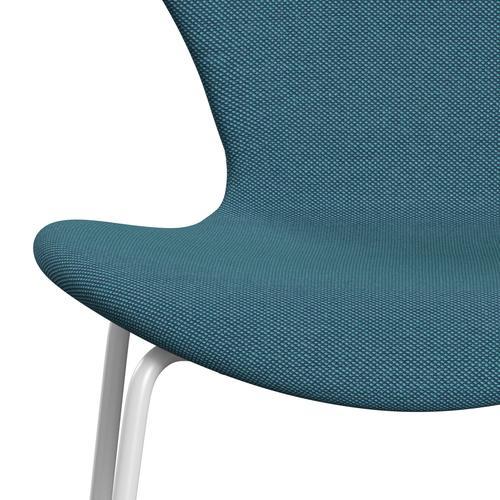 Fritz Hansen 3107 Chair Full Upholstery, White/Steelcut Trio Turquoise