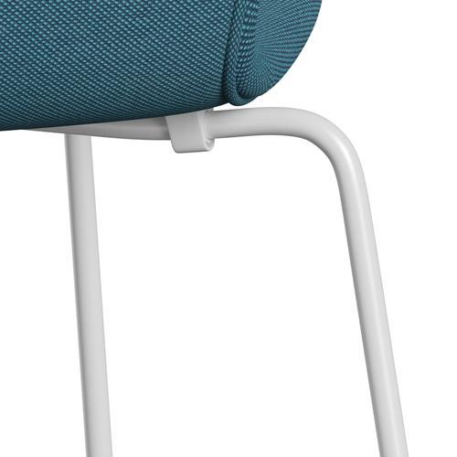 Fritz Hansen 3107 Chair Full Upholstery, White/Steelcut Trio Turquoise