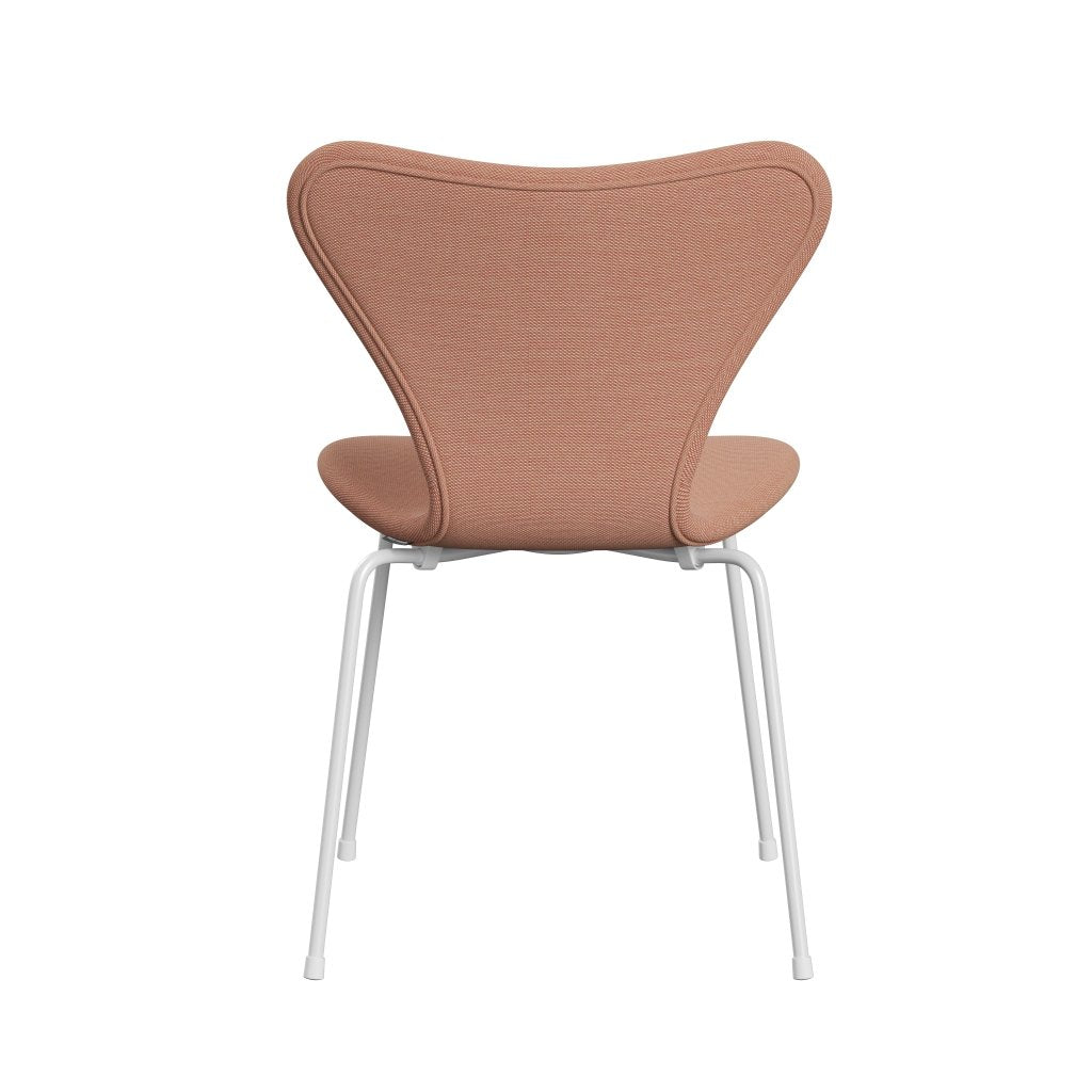 Fritz Hansen 3107 Silla tapicería completa, trío blanco/acero blanco y rojo