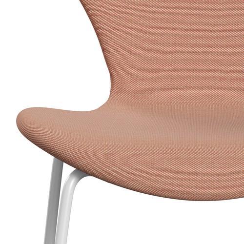 Fritz Hansen 3107 Silla tapicería completa, trío blanco/acero blanco y rojo