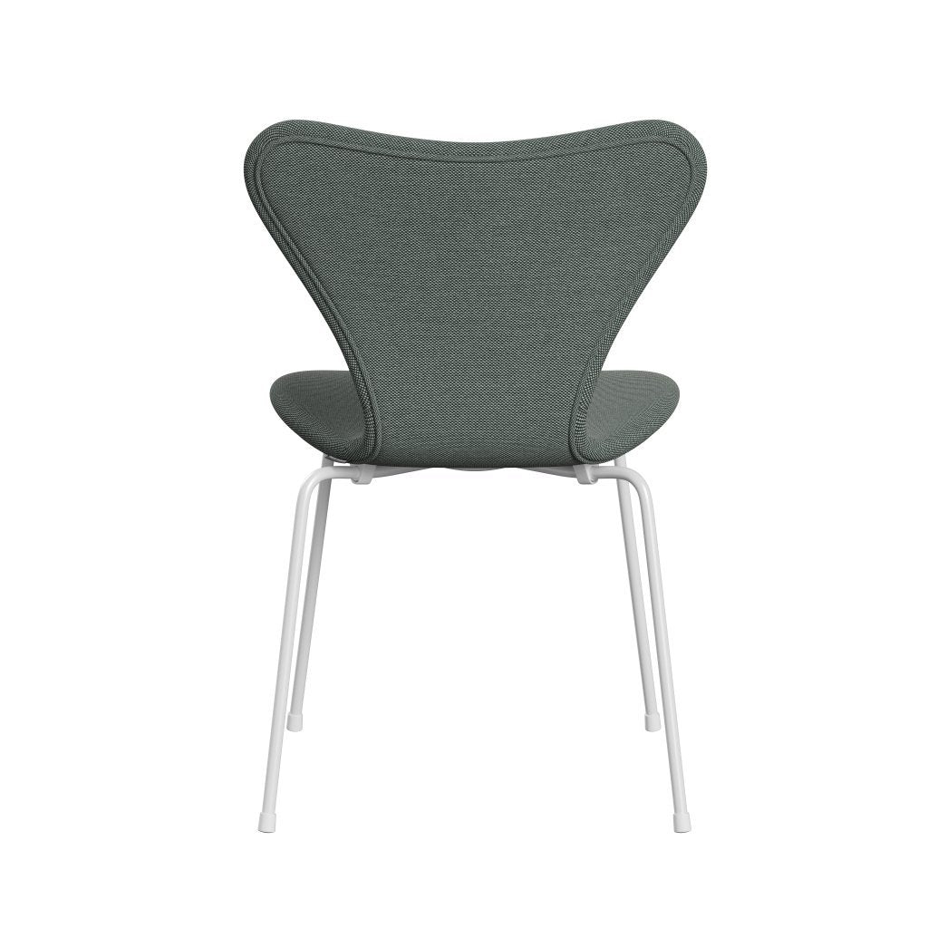 Fritz Hansen 3107 Silla tapicería completa, trío blanco/acero blanco/verde oscuro