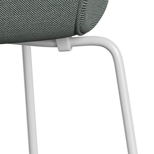 Fritz Hansen 3107 Silla tapicería completa, trío blanco/acero blanco/verde oscuro