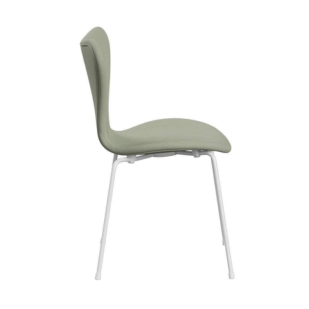 Fritz Hansen 3107 Silla tapicería completa, luz turquesa blanca/acero