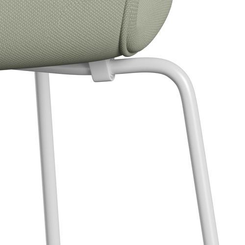 Fritz Hansen 3107 Silla tapicería completa, luz turquesa blanca/acero