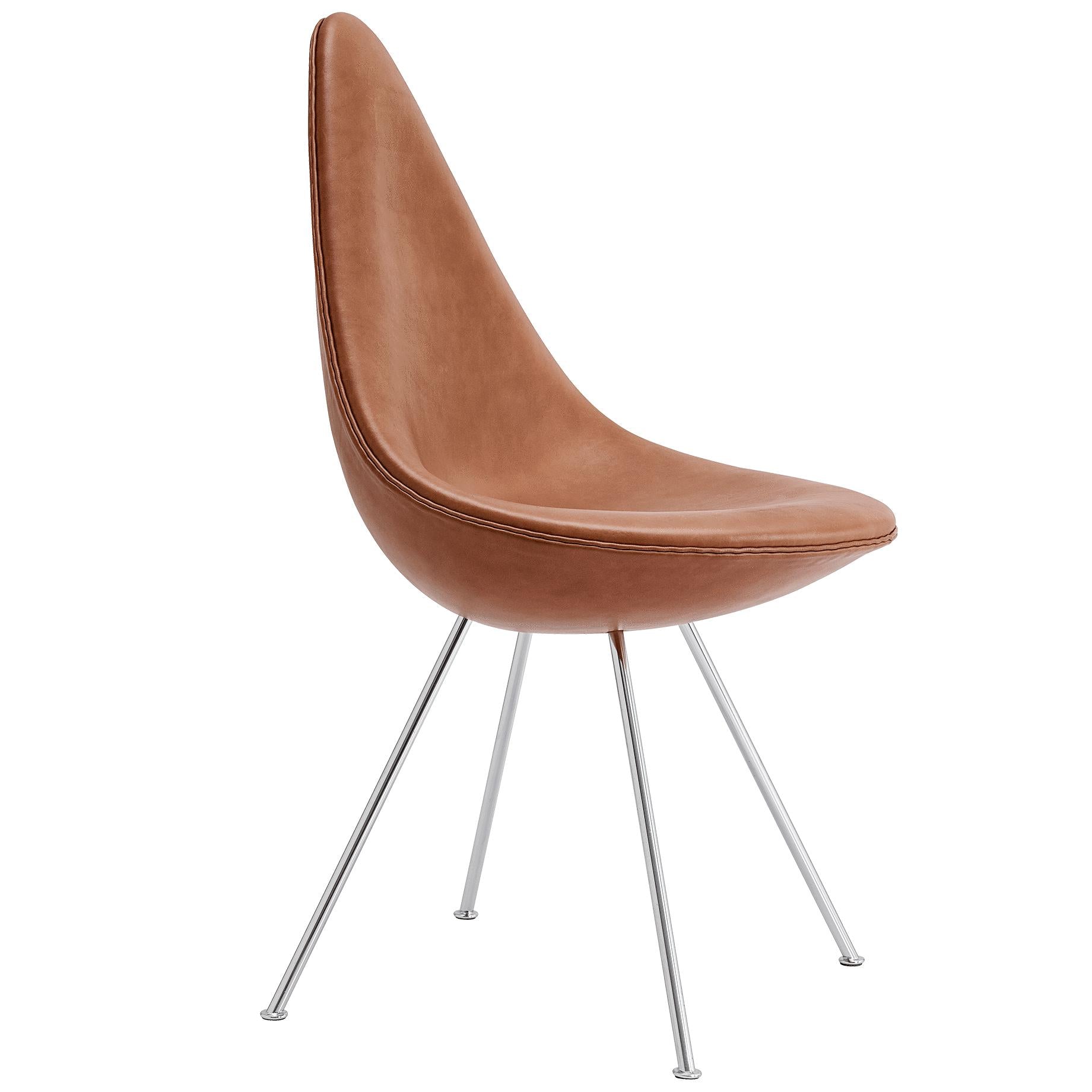 Fritz Hansen Der Dropstuhl voll Polsterleder, Eleganz Walnuss