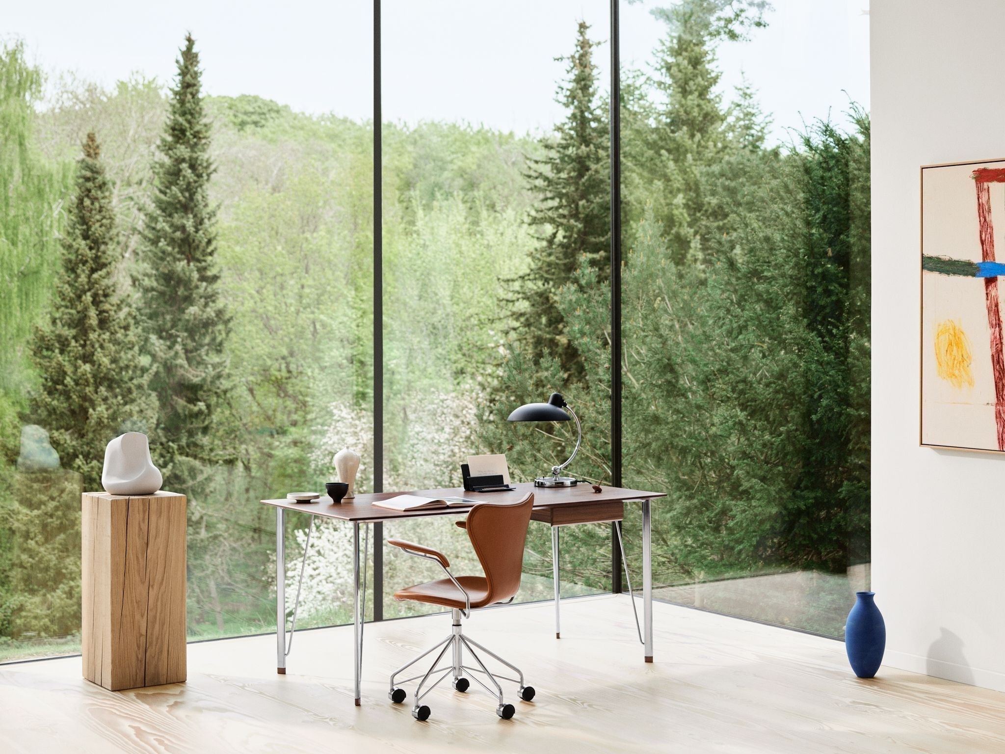 Fritz Hansen Fh3605 Desk With Drawer, Chrome/Walnut Lacquered