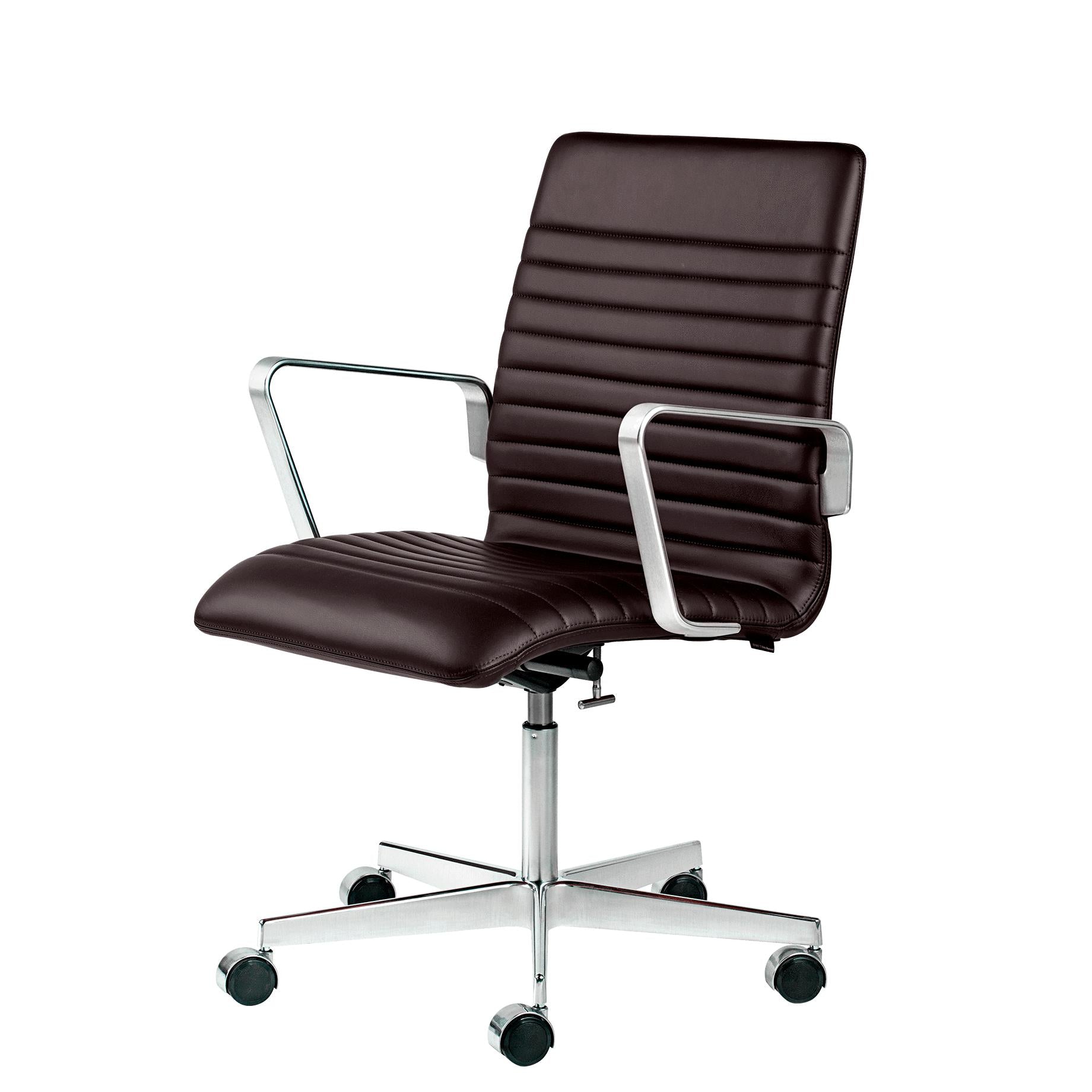 Fritz Hansen Oxford Premium Altura del sillón ajustable de cuero en la espalda baja, negro suave/marrón