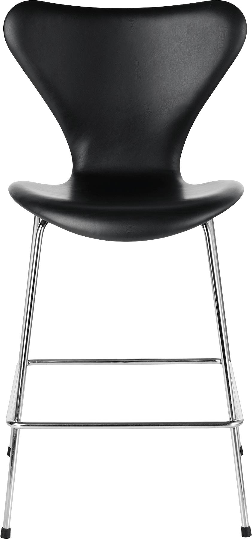 Fritz Hansen Serie 7 Bar Stool Low Full Upholstered Leather, Essential Black