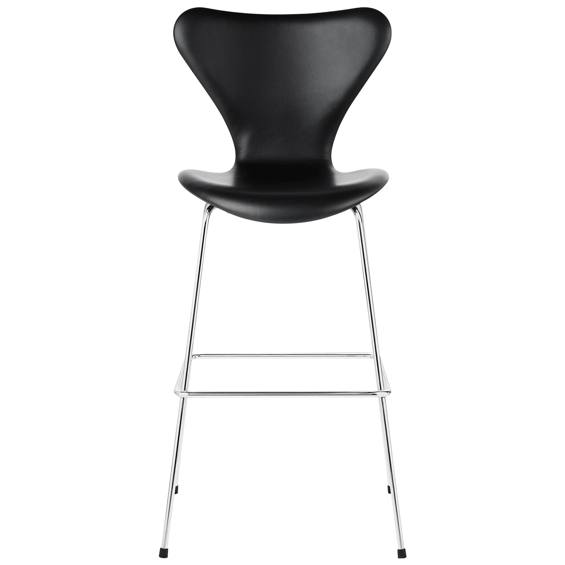 Fritz Hansen Serie 7 bar silla de bar de cuero de tapicería de 76 cm, negro básico