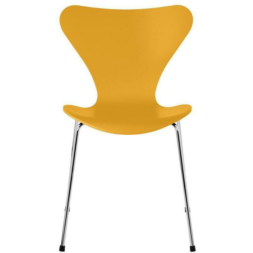 Fritz Hansen Series 7 Silla lacada True Yellow Shell, Base de acero cromado cromado