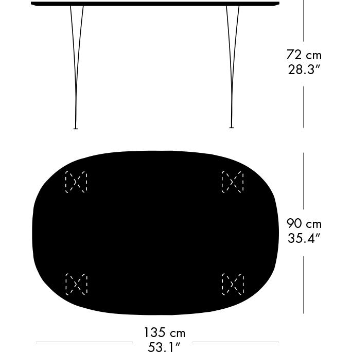 Fritz Hansen Superellipse Spisebord Grå pulver Coated/Black Fenix ​​Laminater, 135x90 cm