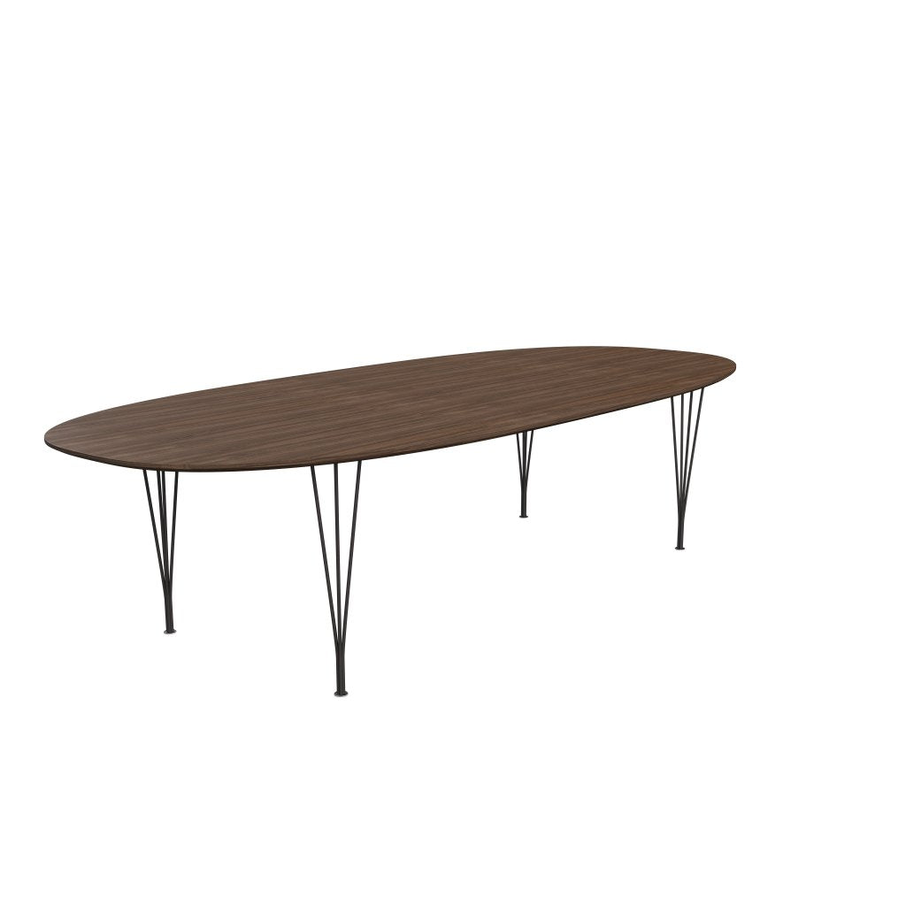 Fritz Hansen Superellipse Mesa de comedor de grafito caliente/chapa de nuez con borde de mesa de nogal, 300x130 cm