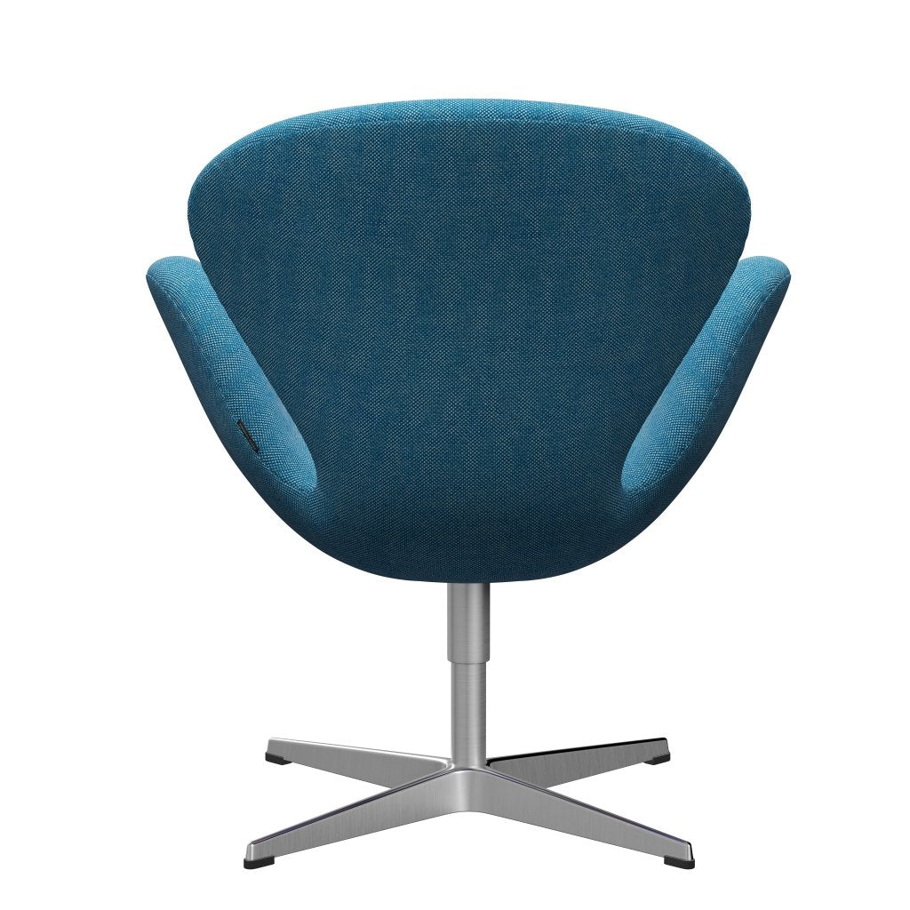 Fritz Hansen Swan Lounge stol, SatingBrushed Aluminium/Hallingdal White/Turquoise