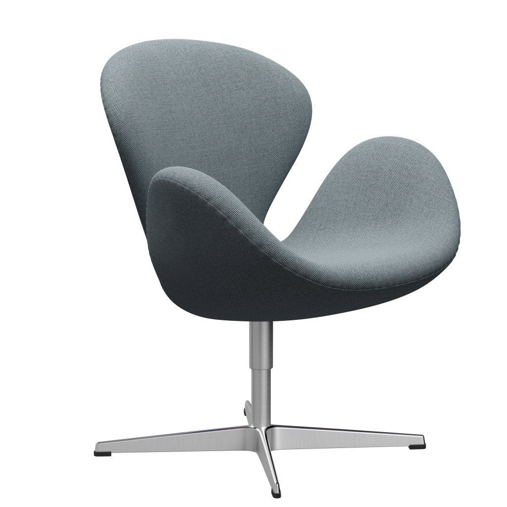 Fritz Hansen Swan Lounge Chair, Satin Brushed Aluminium/Re Wool Light Blue/Natural