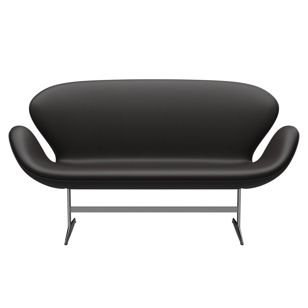 Fritz Hansen Swan Sofa 2 Seater, Satin Brushed Aluminium/Aura Black Brown