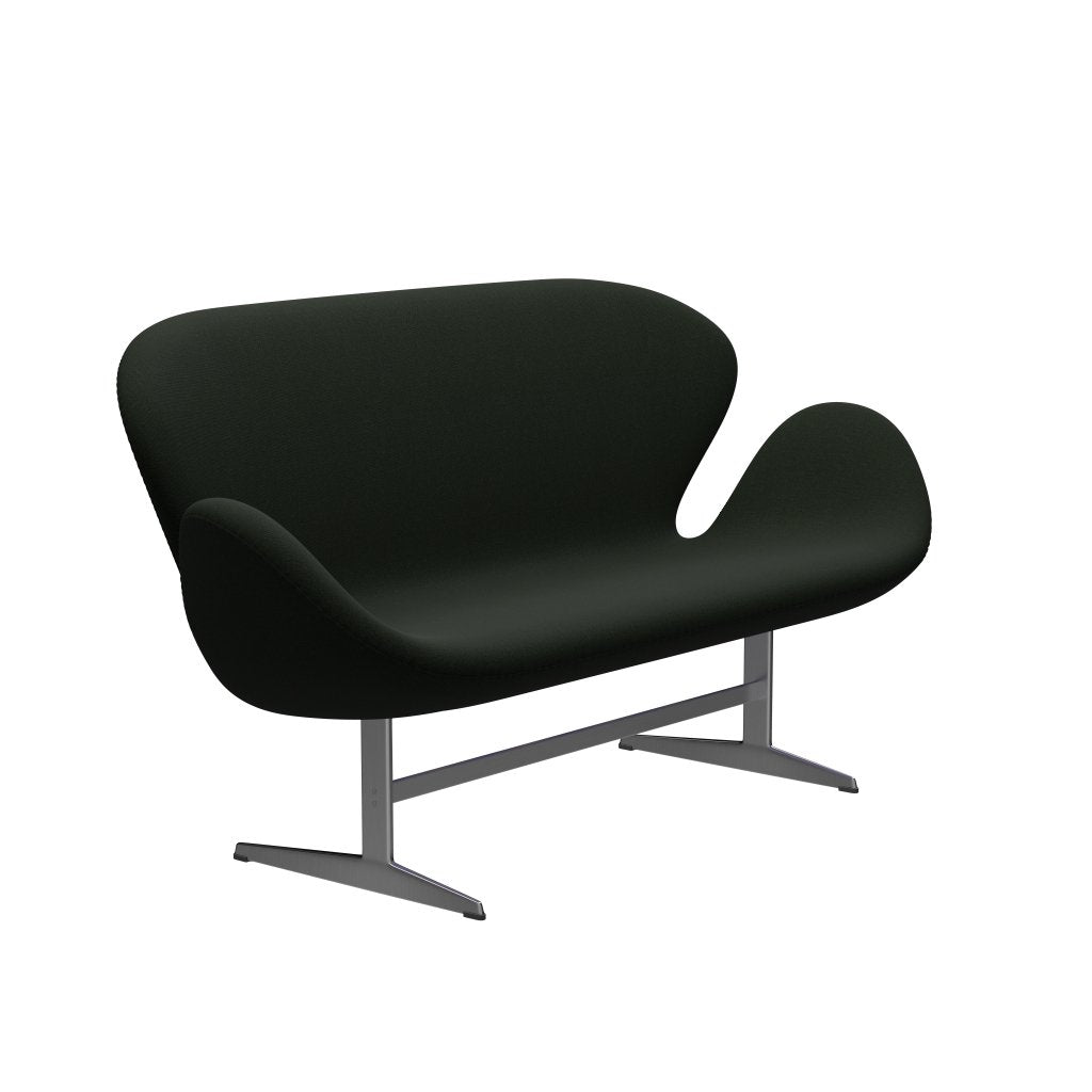 Fritz Hansen Swan Sofa 2 -Sitzer, satin gebürstete Aluminium/Leinwand dunkelgrün