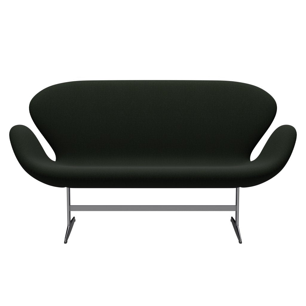 Fritz Hansen Swan Sofa 2 -Sitzer, satin gebürstete Aluminium/Leinwand dunkelgrün