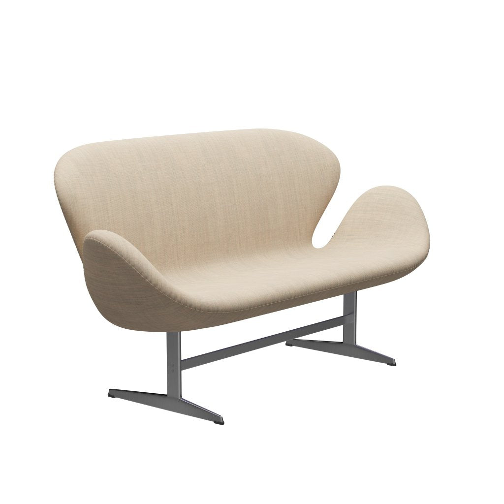 Fritz Hansen Swan Sofa 2 -Sitzer, satin gebürstete Aluminium/Leinwand Sandlicht