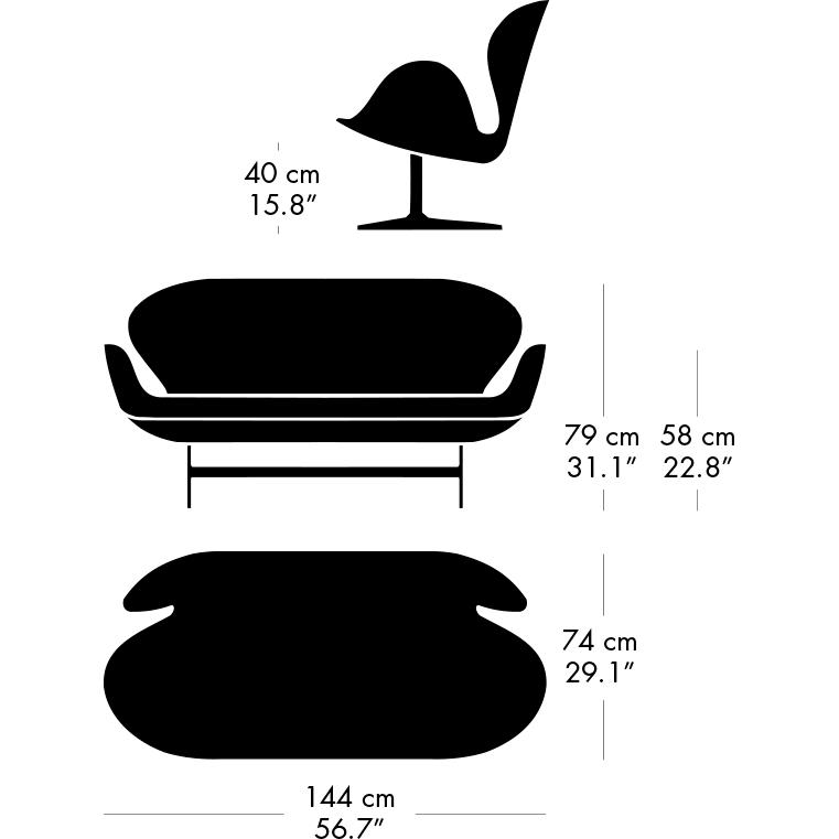 Fritz Hansen Swan Sofa 2 -sæder, satin børstet aluminium/diablo chokolade mørk