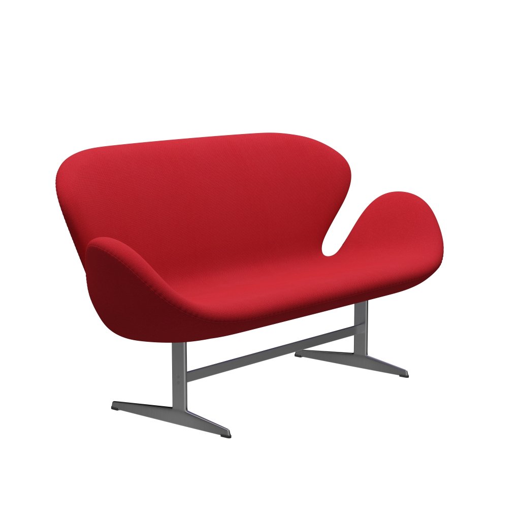 Fritz Hansen Swan Sofa 2 Seater, Satin Brushed Aluminium/Steelcut Trio Light Red