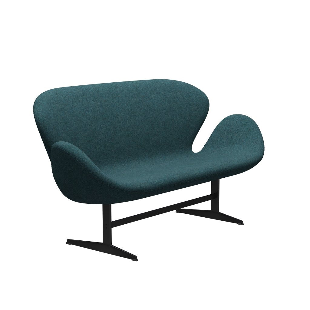 Fritz Hansen Swan Sofa 2 Seater, Black Lacquered/Divina Md Turquoise Dark
