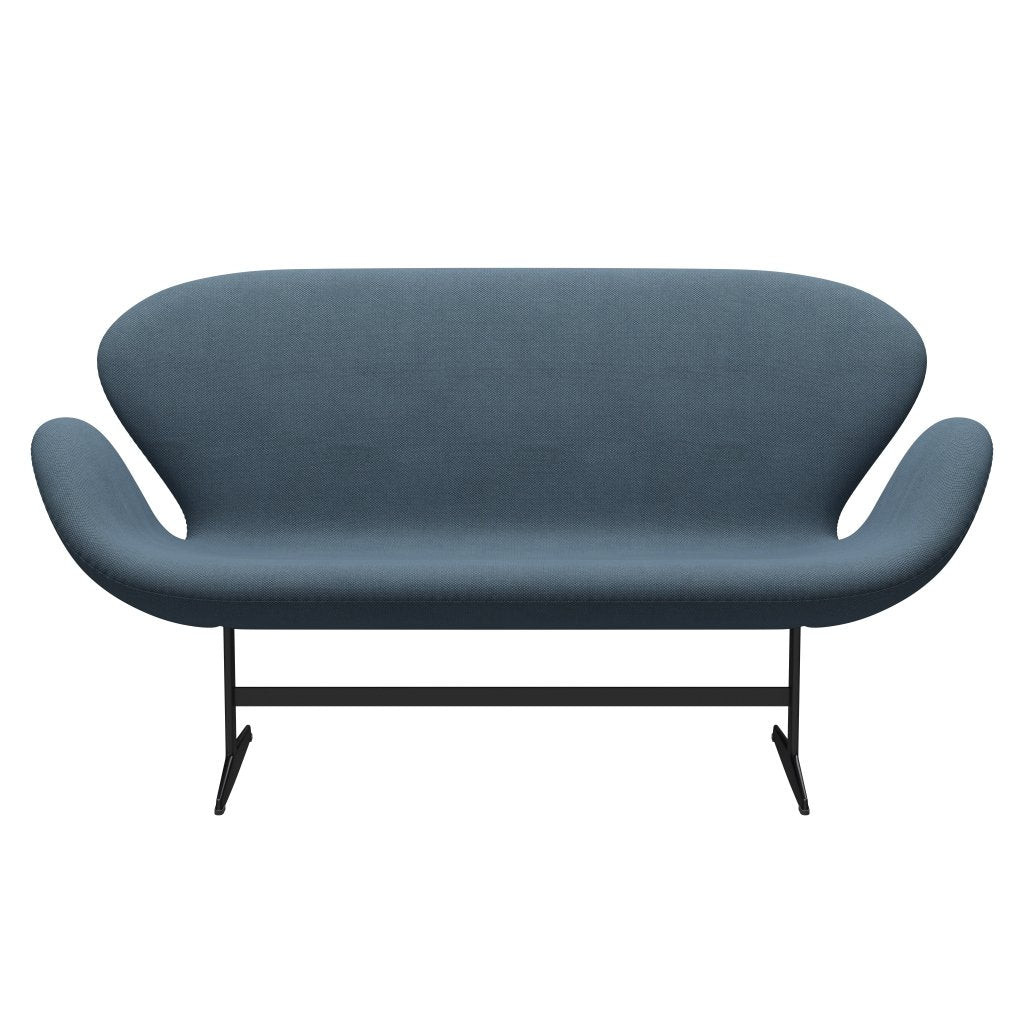 Fritz Hansen Swan Sofa 2 -Sitzer, schwarzer lackierter/fiord Steinblau