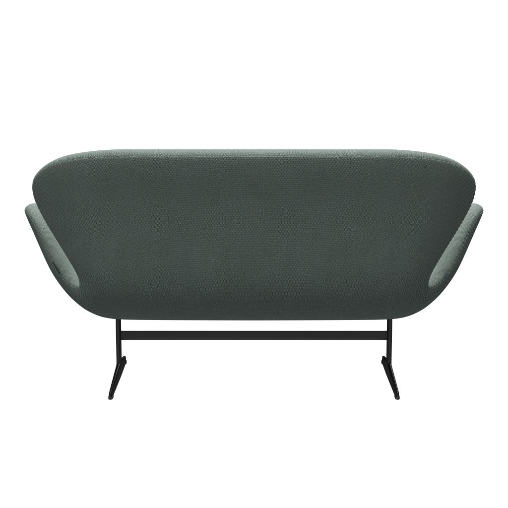 Fritz Hansen Swan Sofa 2 Sitzer, schwarzer Lack/Re Wolllicht Aquamarin/natürlich