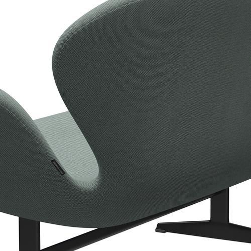 Fritz Hansen Swan Sofa 2 Sitzer, schwarzer Lack/Re Wolllicht Aquamarin/natürlich