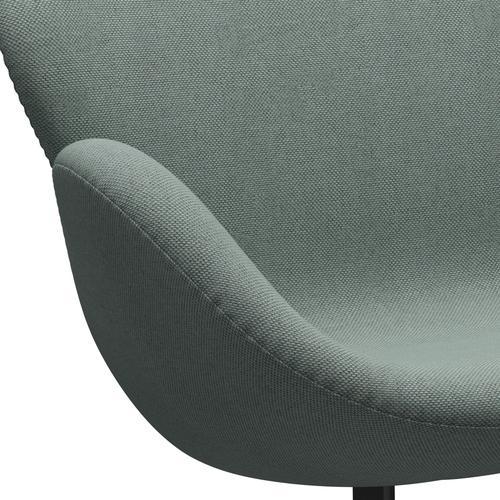 Fritz Hansen Swan Sofa 2 Sitzer, schwarzer Lack/Re Wolllicht Aquamarin/natürlich