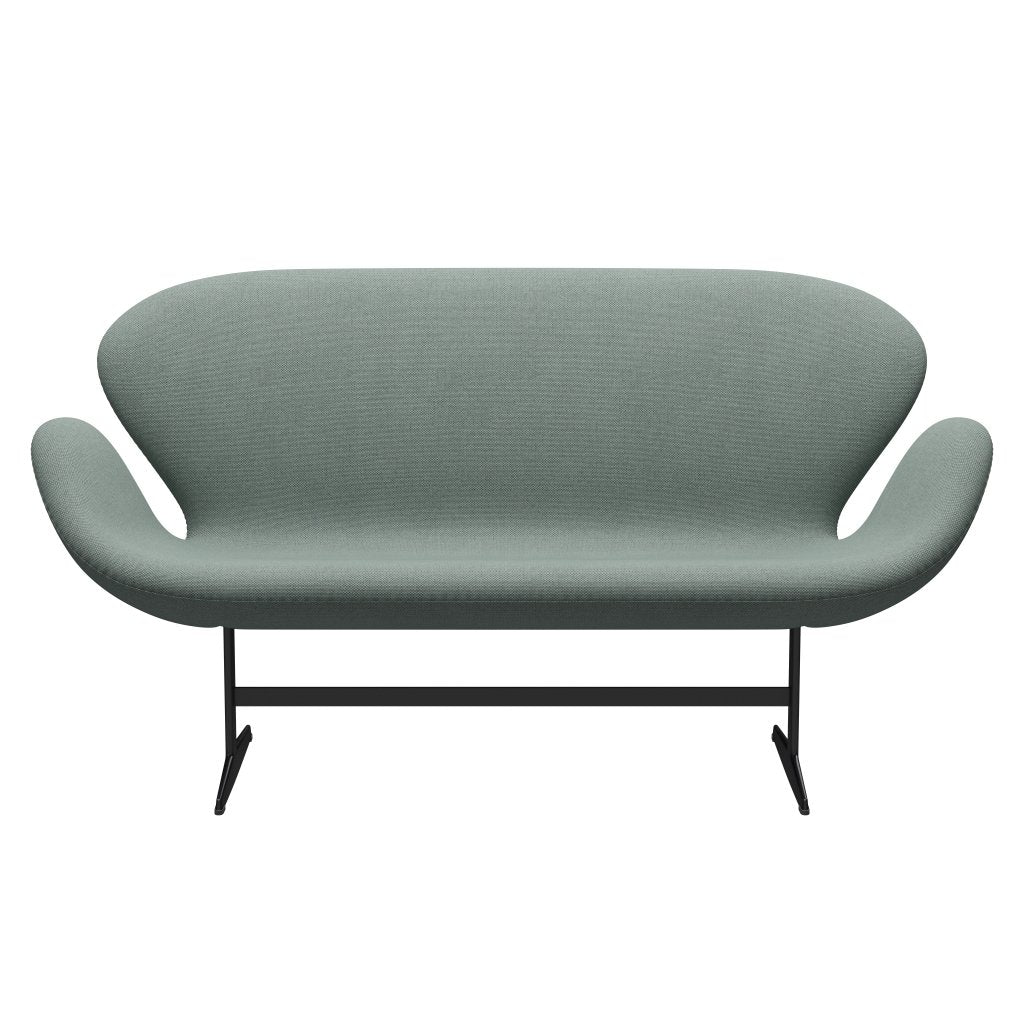 Fritz Hansen Swan Sofa 2 Sitzer, schwarzer Lack/Re Wolllicht Aquamarin/natürlich