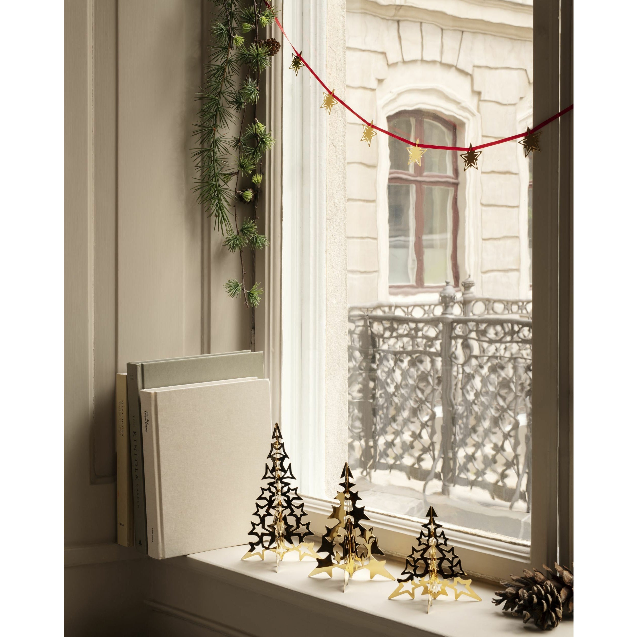 Georg Jensen Classic Christmas Star Garland, 1 m rouge, plaqué or