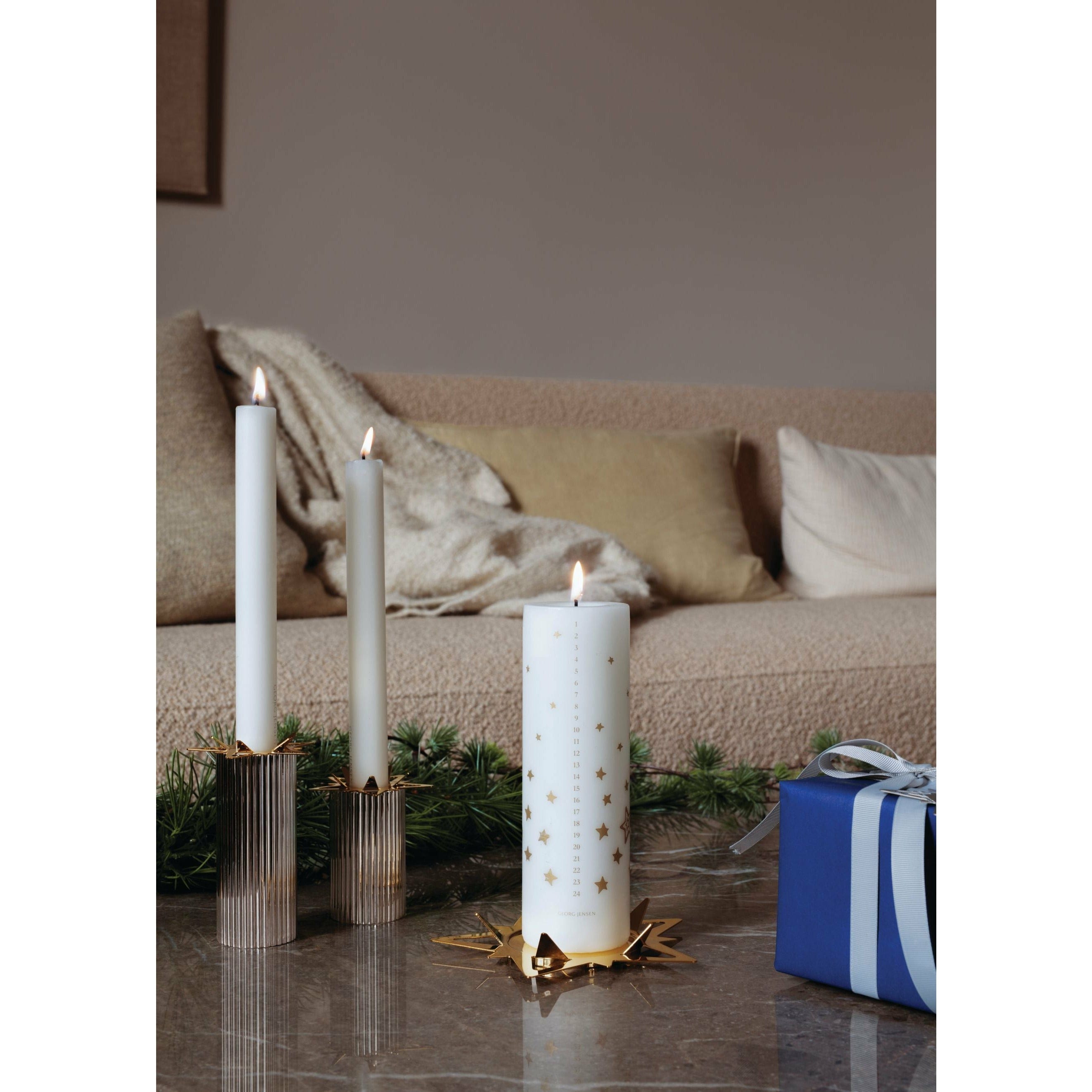 Georg Jensen Candelador de estrellas navideñas clásicas para velas de barra, conjunto de 2, chapado en oro