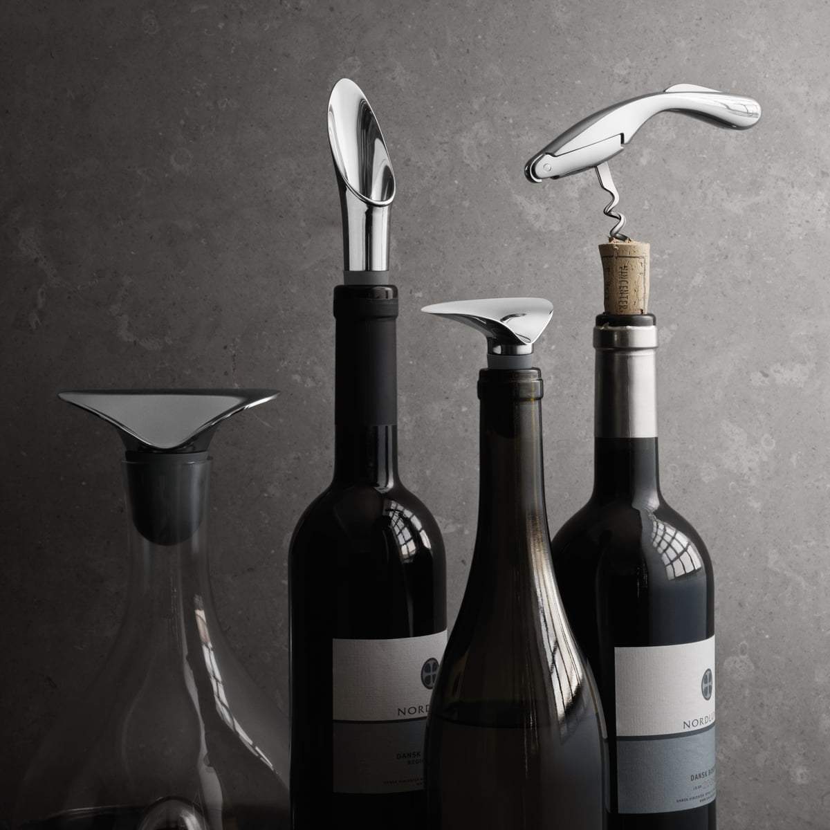 Georg Jensen Wine (sacacorchos, tapón y boquilla), set de 3 piezas