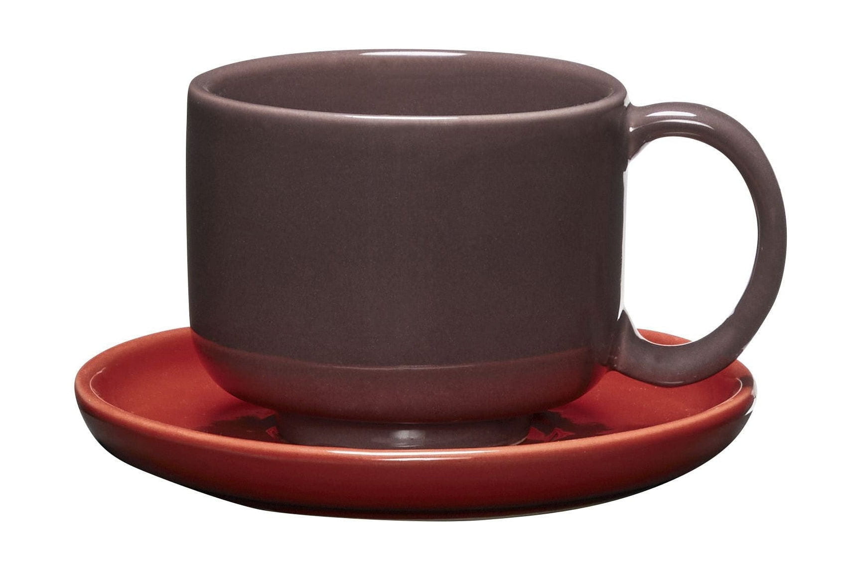 Hübsch Amare Mug & Saucer Juego de 2, Borgoña/Rojo