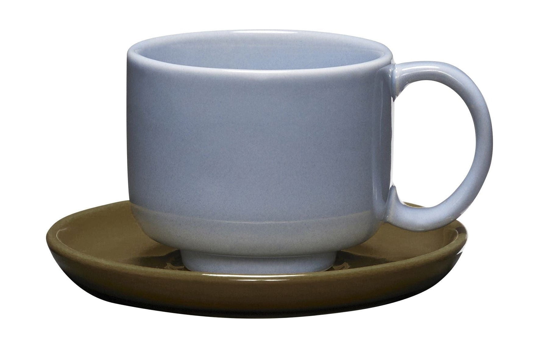 Hübsch Amare Mug & Saucer Set på 2, lyseblå/olivengrøn