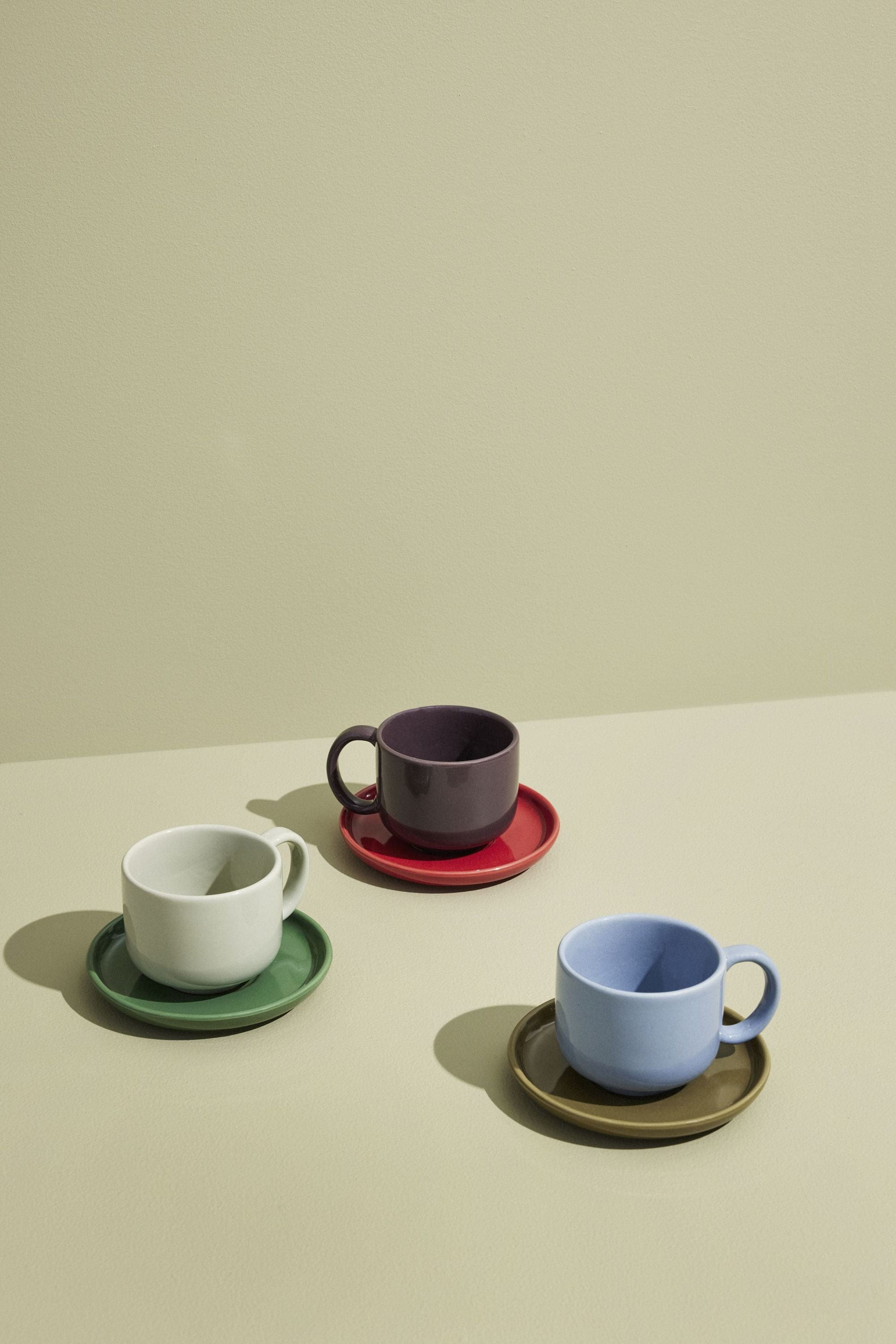 Hübsch Amare Mug & Saucer Set de 2, sable / vert