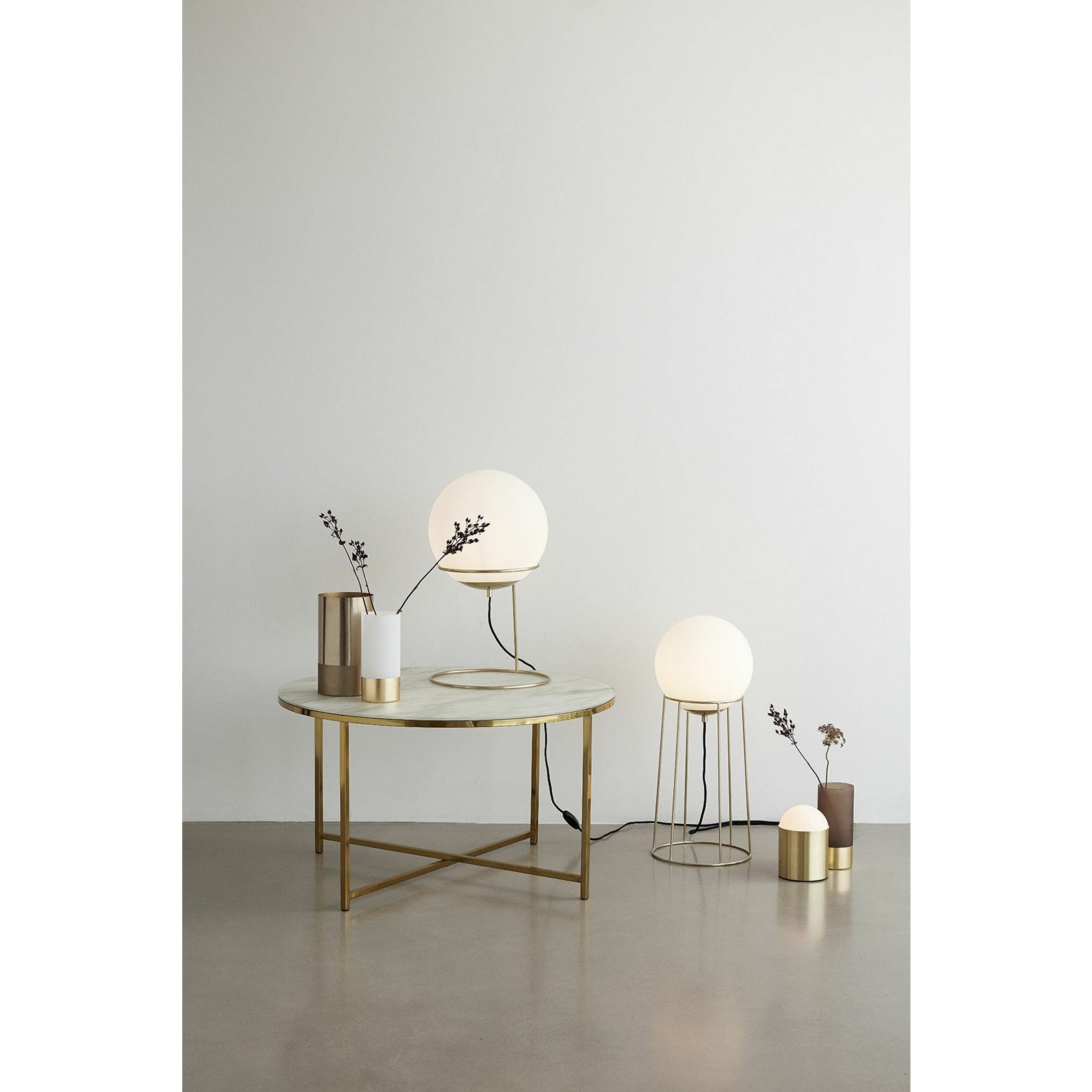 Hübsch Balance Floor Lamp Brass/White Metal/Glass, Øx H 25x60 cm