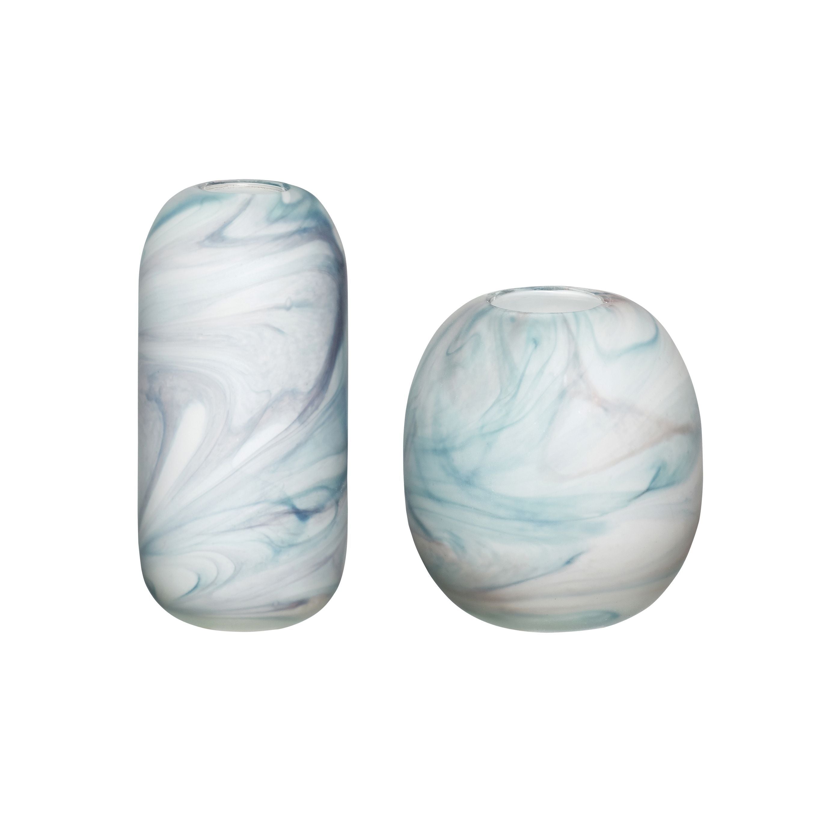 Hübsch Cloud Vase Glass Marble Art White/Blue Set Of 2