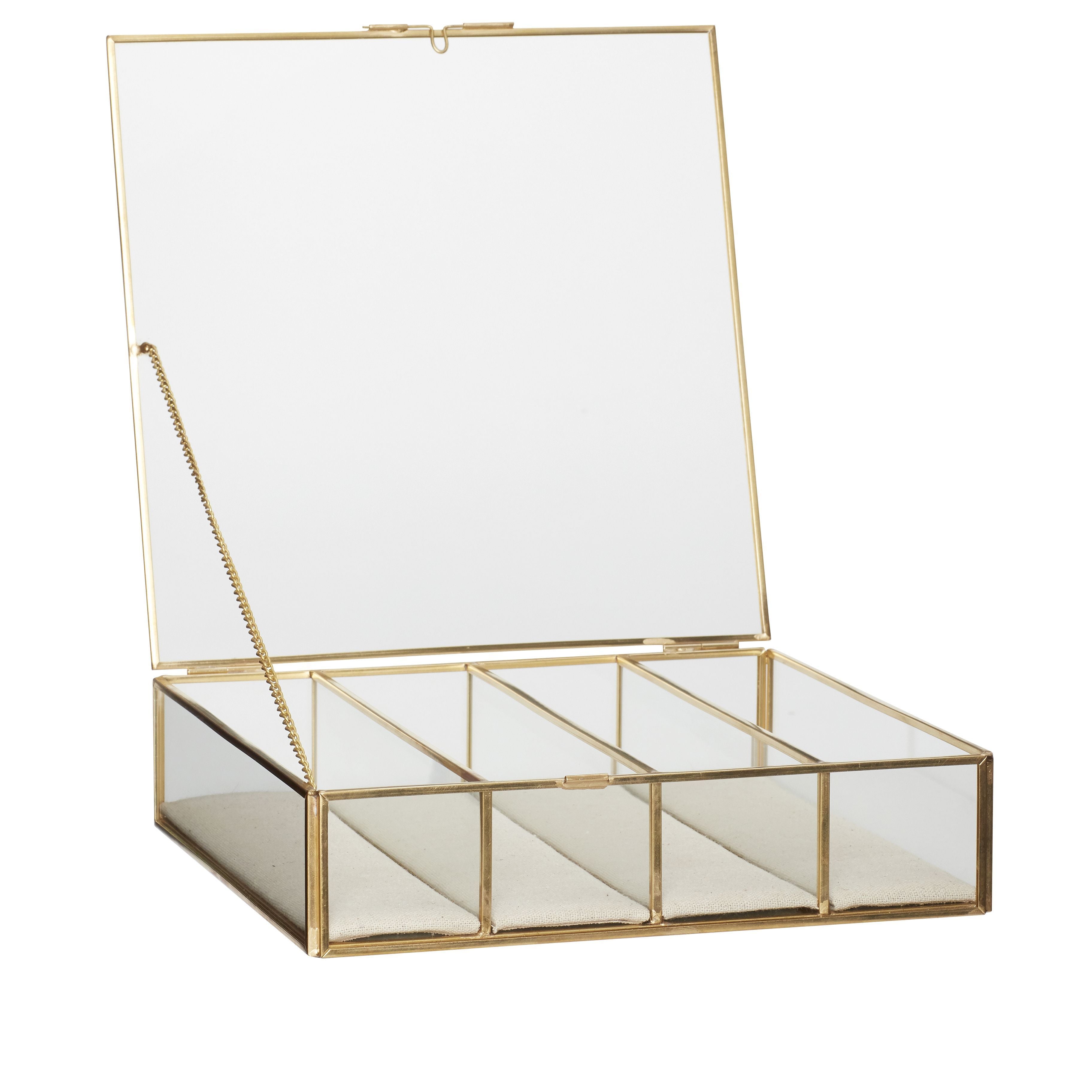 Hübsch Ecru Glass Box Glass/Canvas/Metal Clear/Beige/Brass S/3