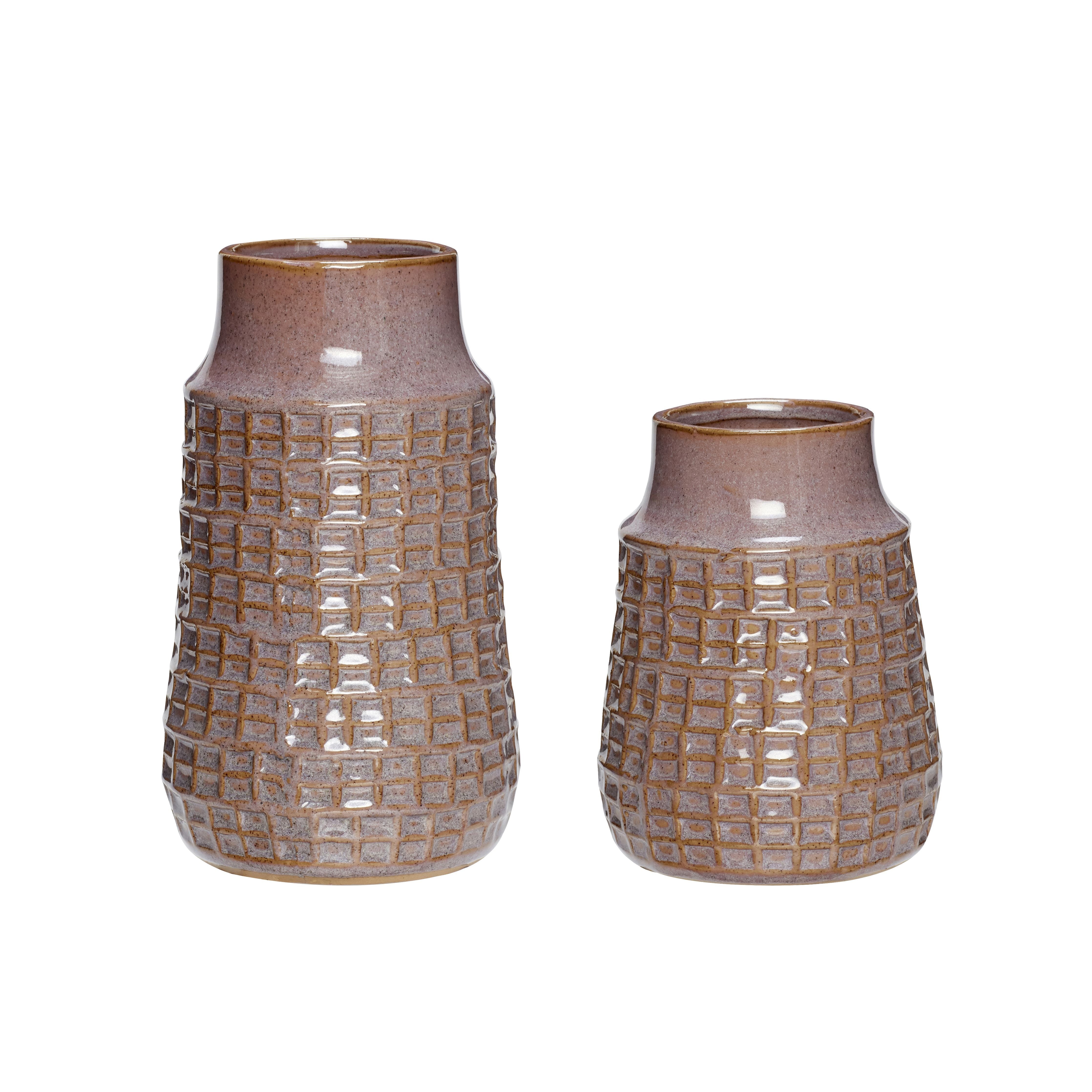 Hübsch Grid Vase Ceramic Purple Set von 2