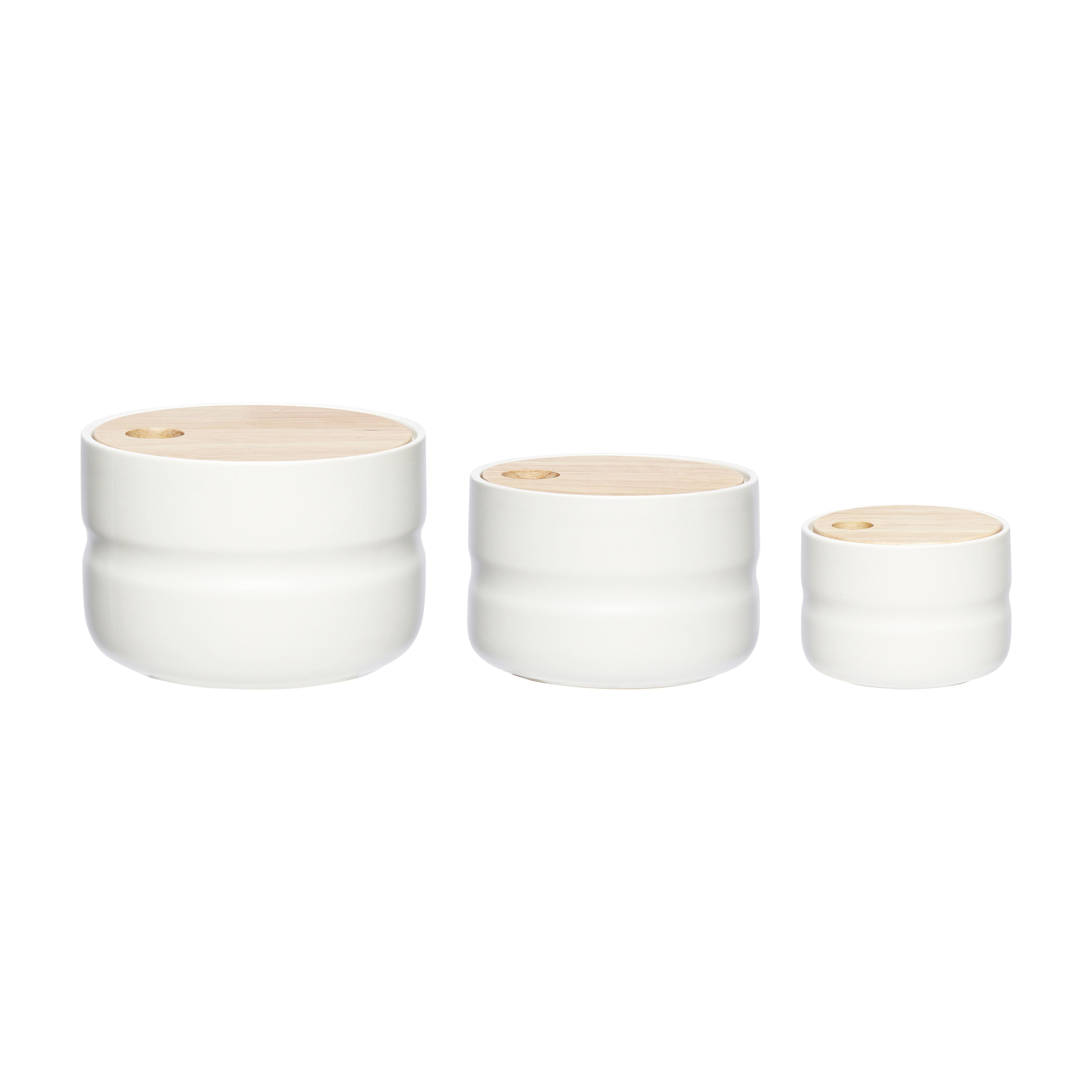 Hübsch Jar Vessel M Lid Ceramic White/Natural Set Of 3