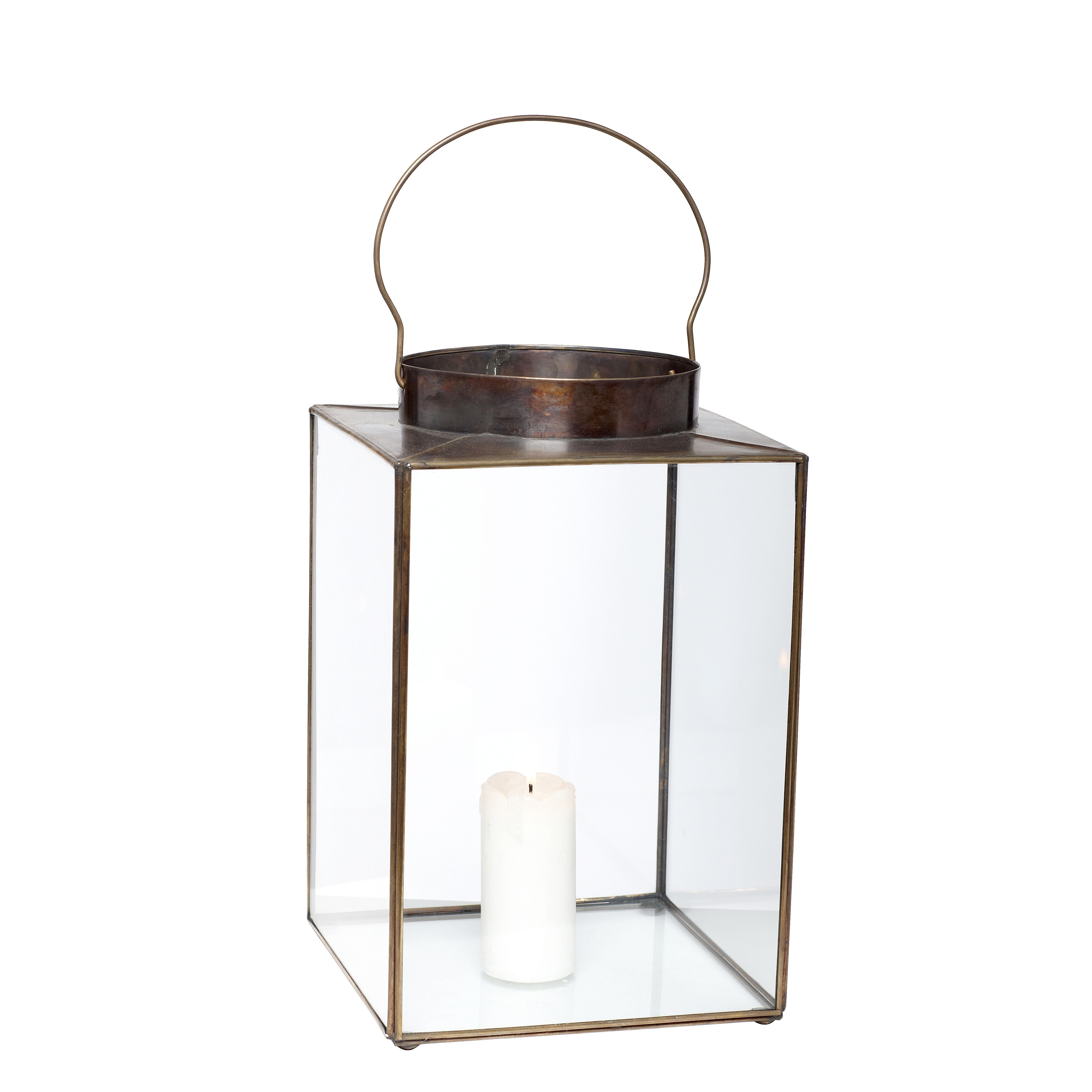 Hübsch Panorama Lantern With Handle Square Glass/Metal