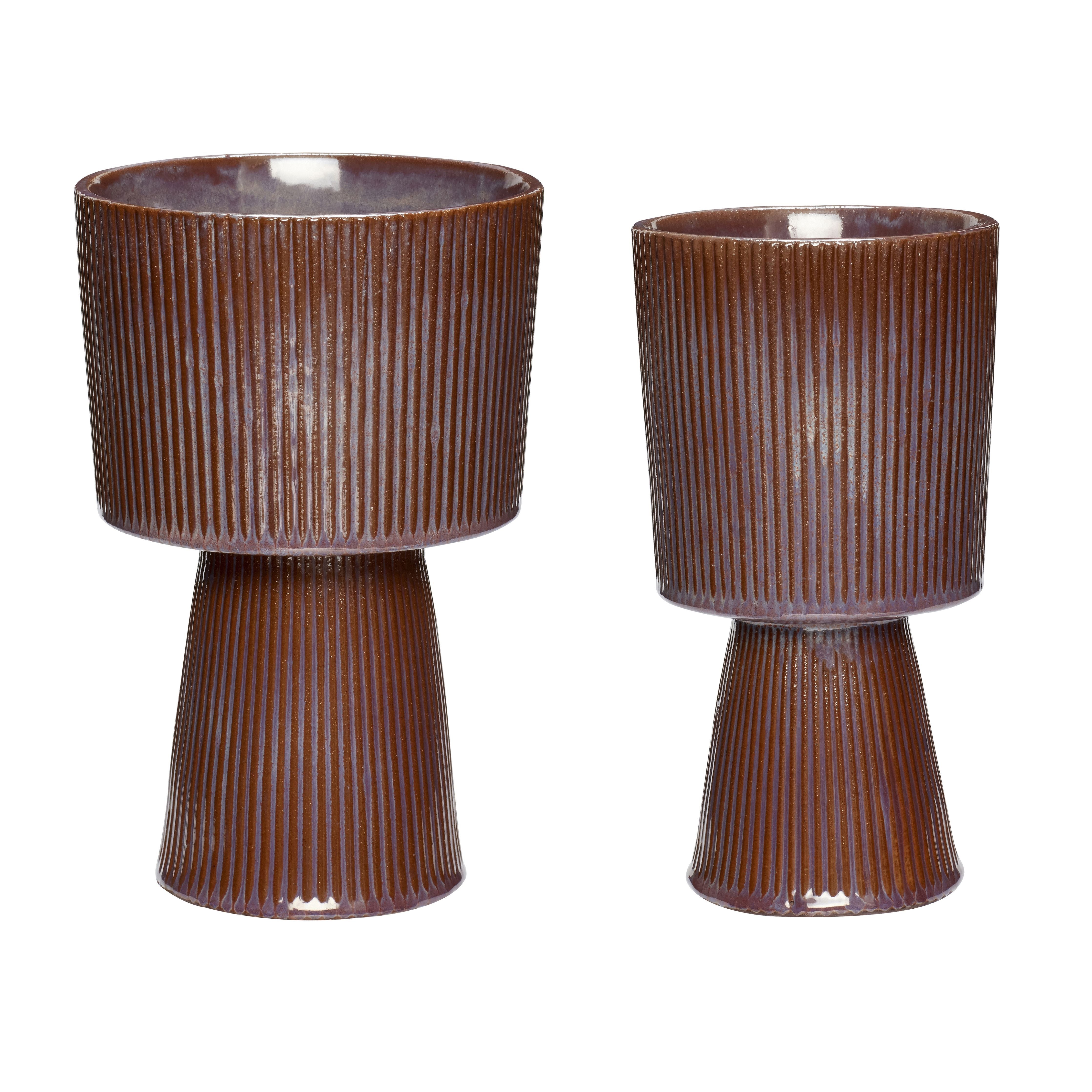 Hübsch Plinth Pot Ceramic Purple/Brown Set Of 2