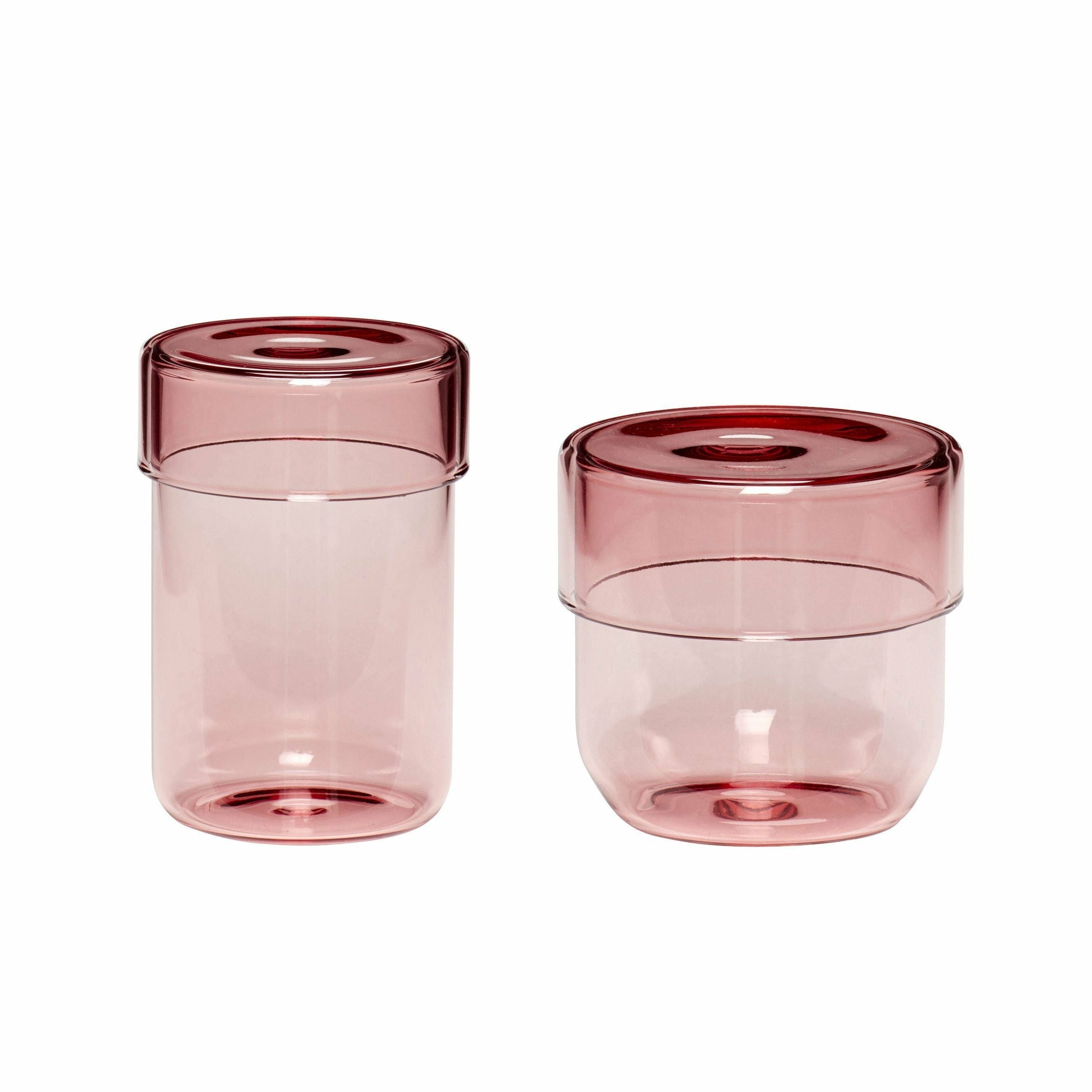 Hübsch Pop Storage Jar M/Lid Glass Pink Set på 2, Ø7/7 cm