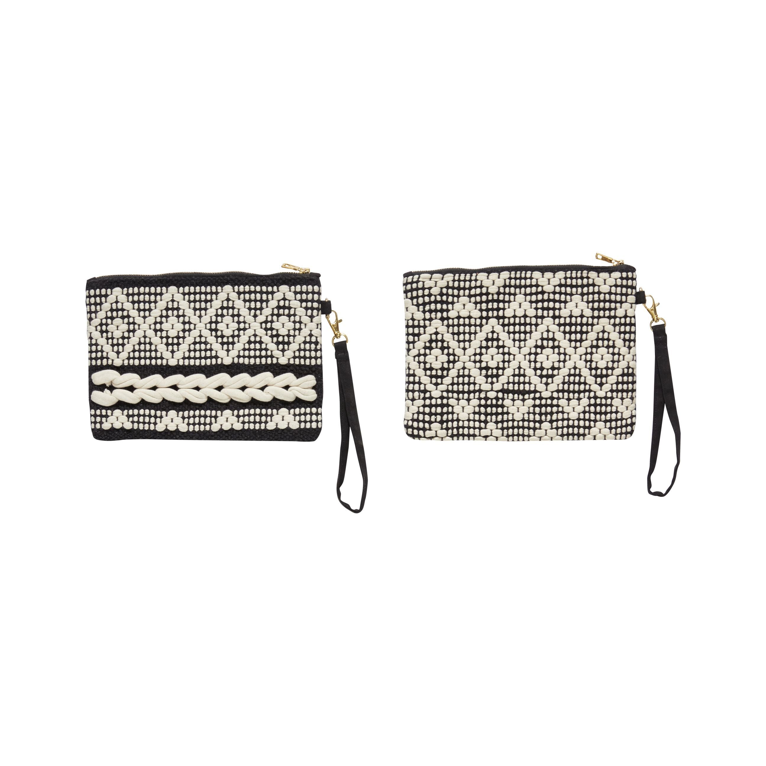 Hübsch Pouch Bag Cotton White/Black/Gold S/2