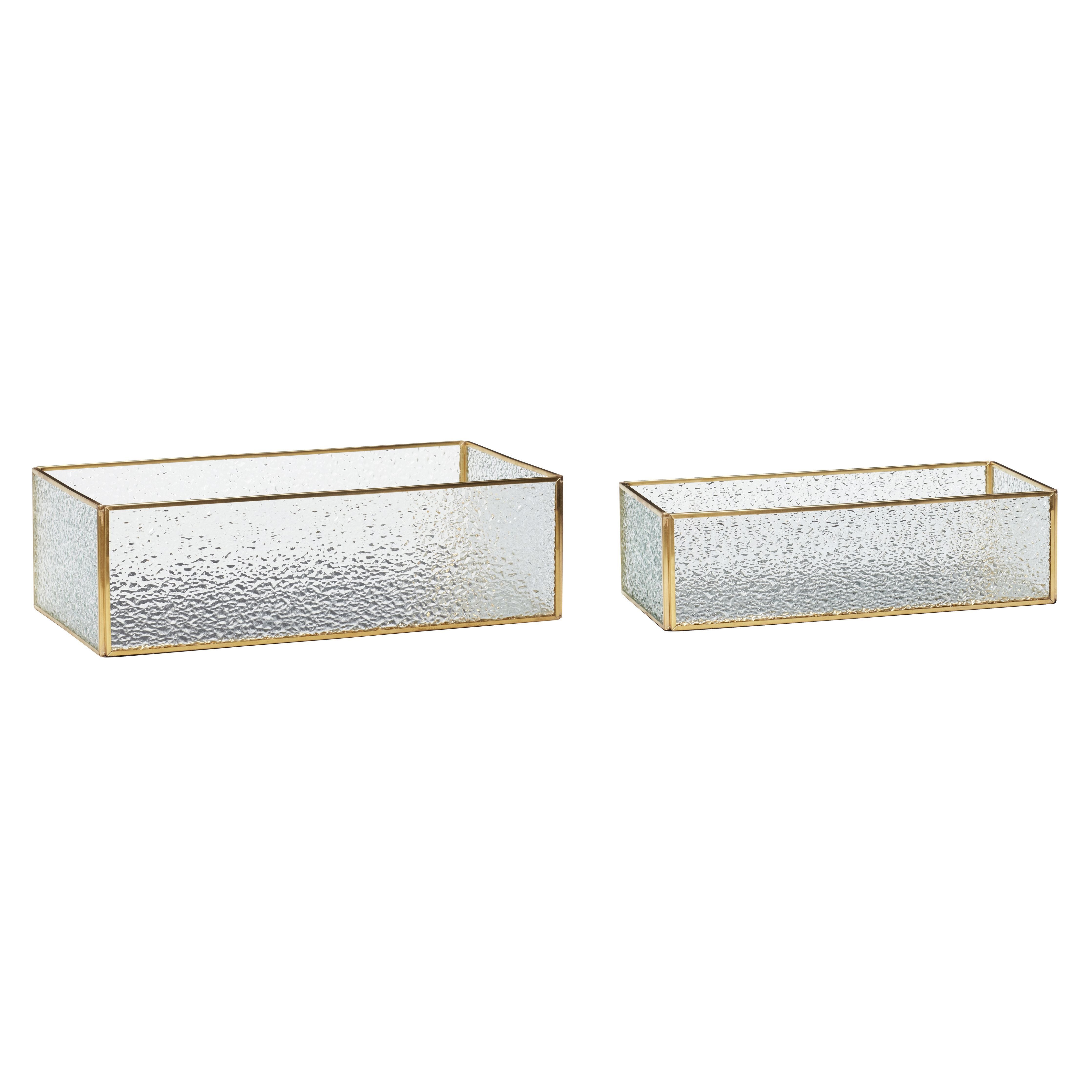 HübSch Ripple Glass Box Brass/Glass Clear Set av 2, 25/30x12/16 cm