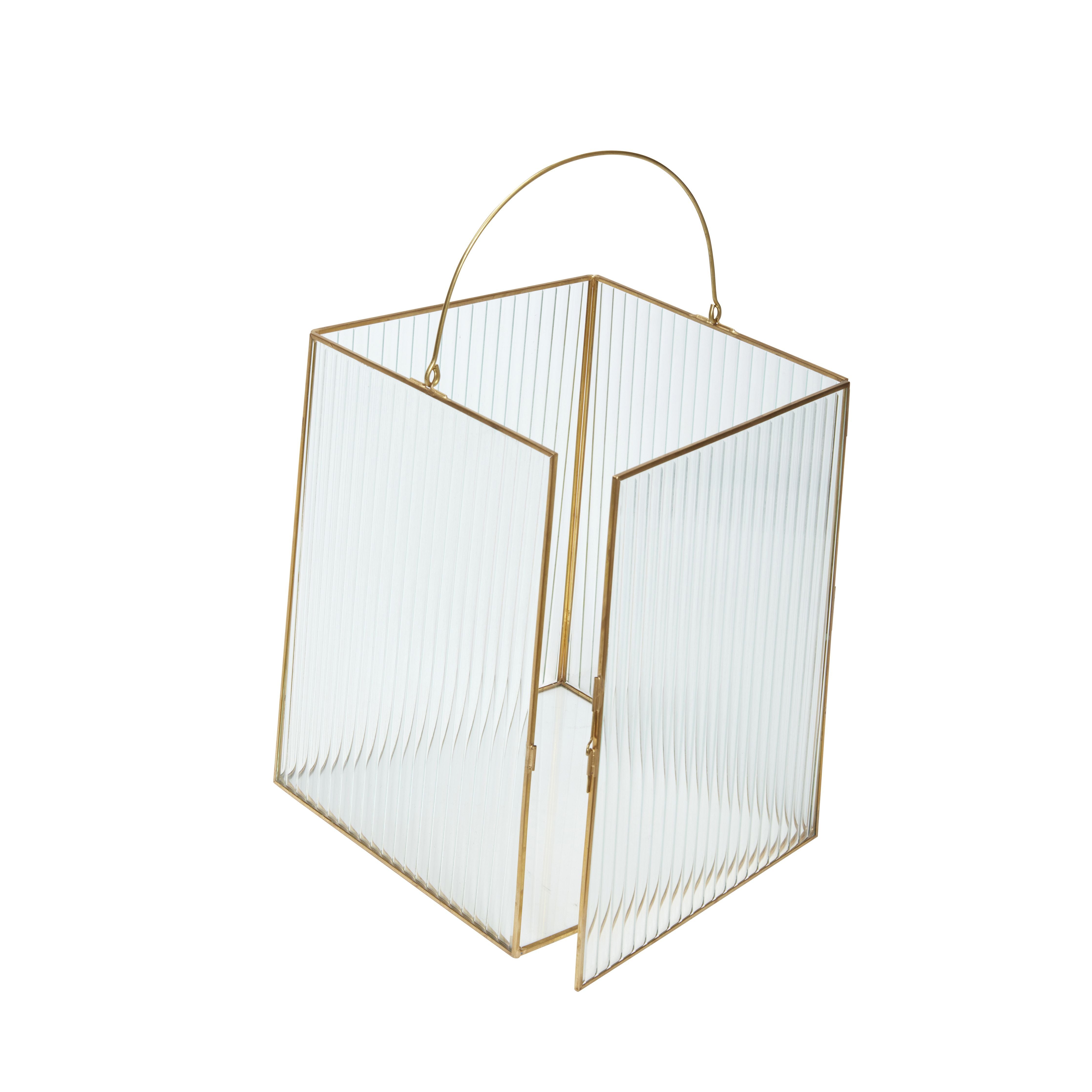 Hübsch Ripple Lanterns (Set Of 2), Clear/Brass