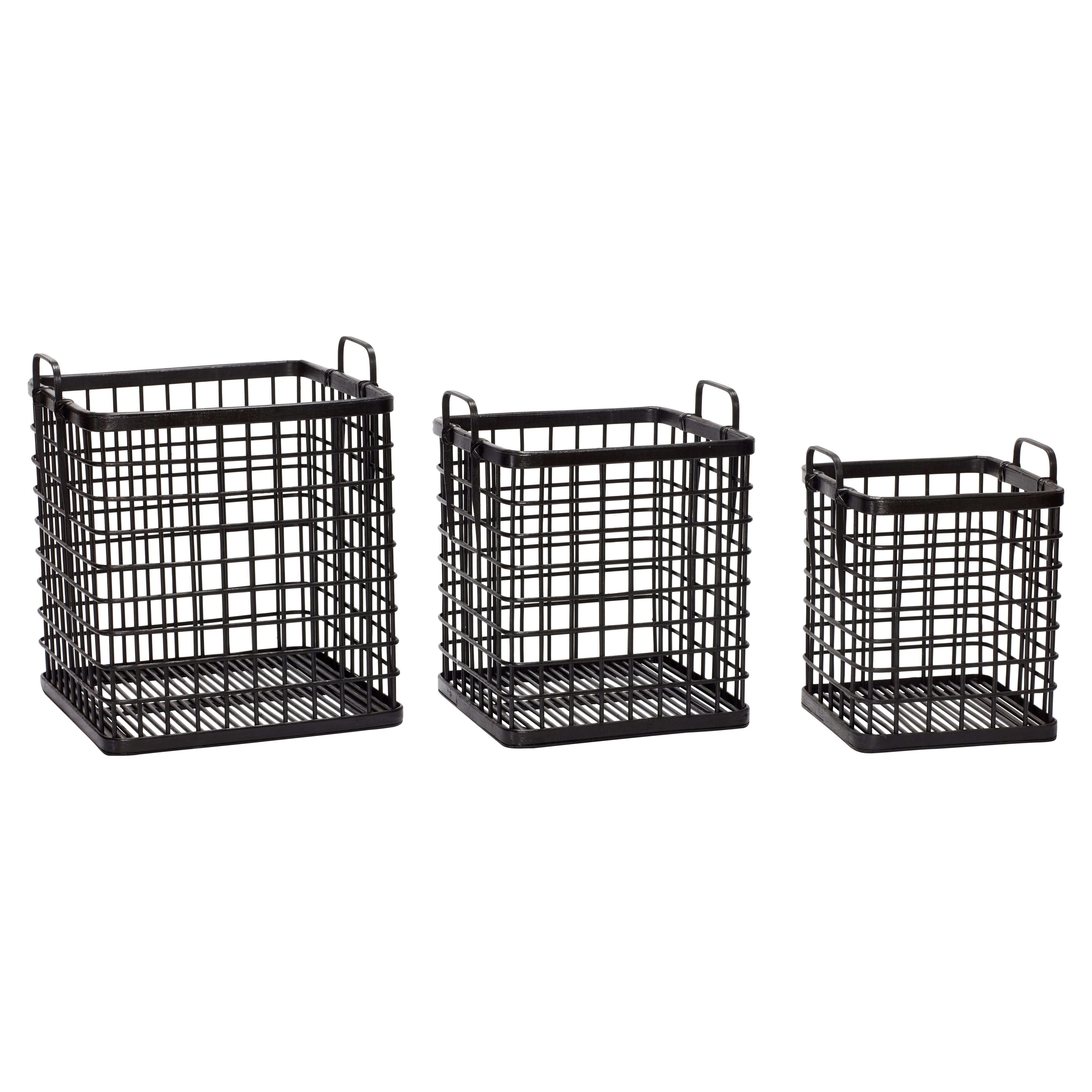 Hübsch Square Korb W Gather Square Bamboo Black Set de 3