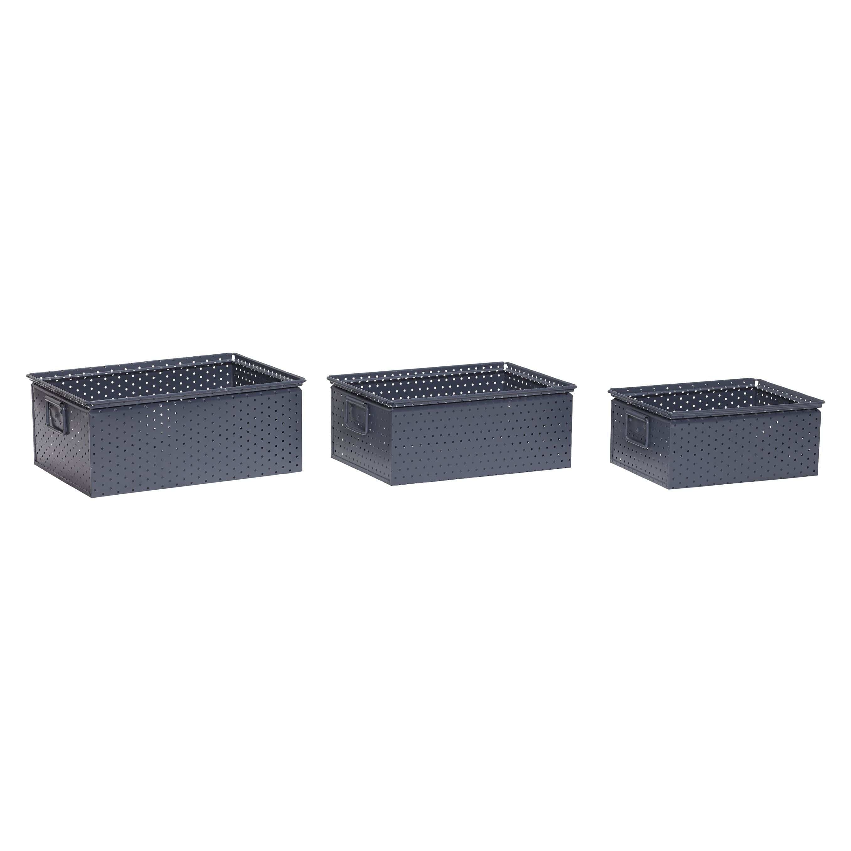 Hübsch Storage Storage Box M/Handles Metal Grey Set Of 3